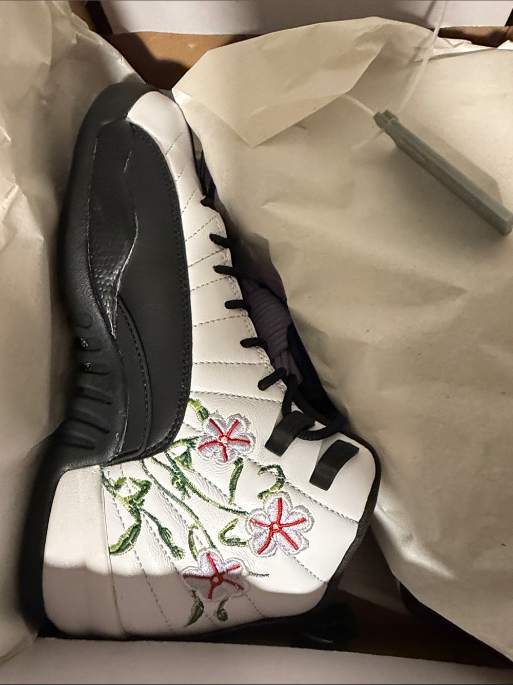 Jordan Women's White High-Top Sneakers with Pink Floral Embroidery